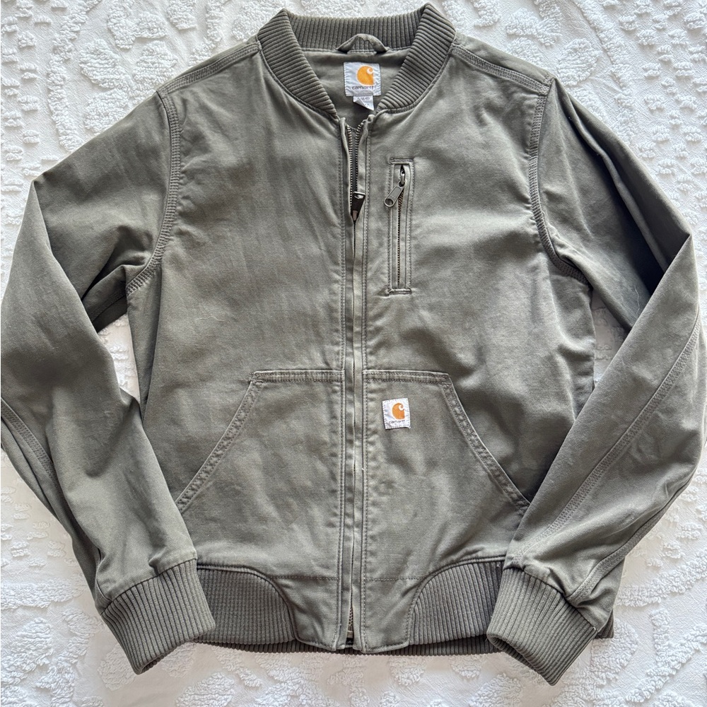 Carhartt Crawford Bomber Jacket Size Small Basil Sage Green Canvas Cotton